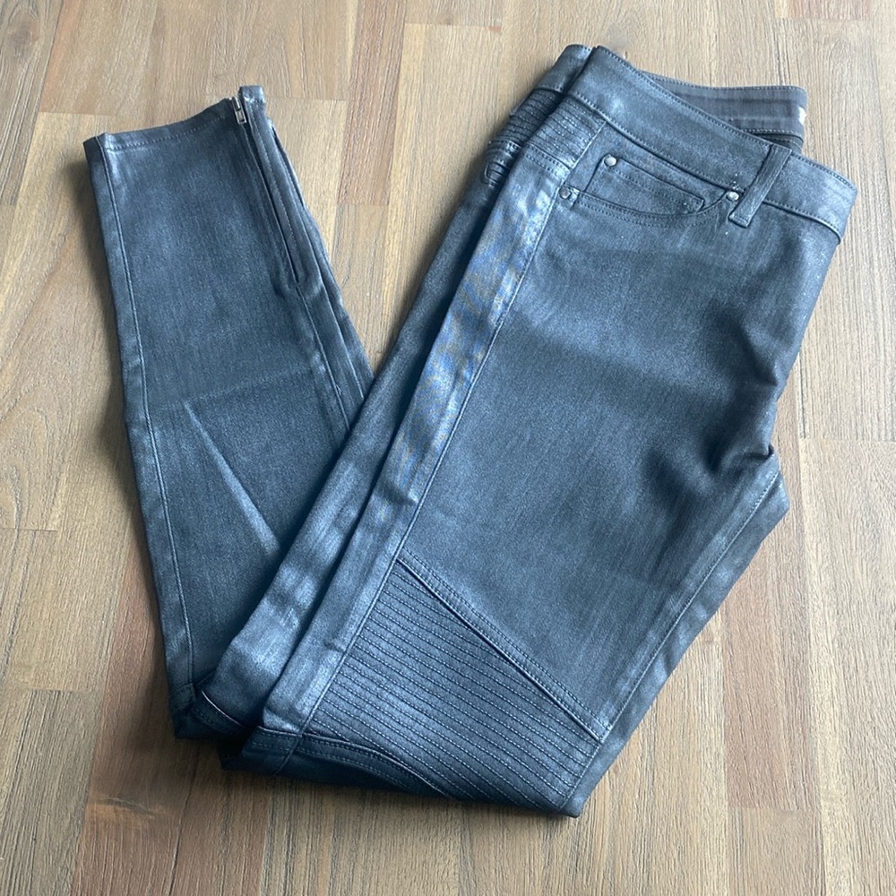 Fidelity Los Angeles Ozzy Jeans Womens Faux Leather in Zen Metallic Twill, NWOT